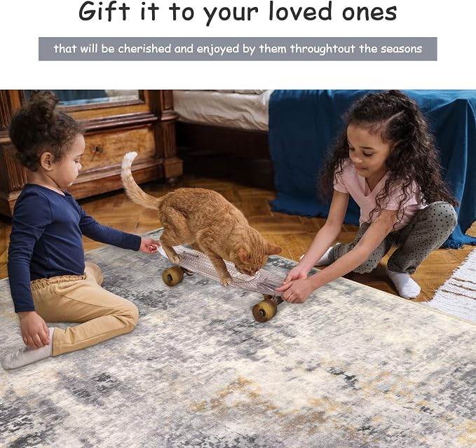 Lahome 2x4 Runner Rug for Hallway, Washable Soft Runner Rug Non Slip, Easy Clean Stain Resistant Carpet for Entryway, Laundry, Bedroom, Helps Soften Footstep &Protect Floors, 2 x 4 Grey