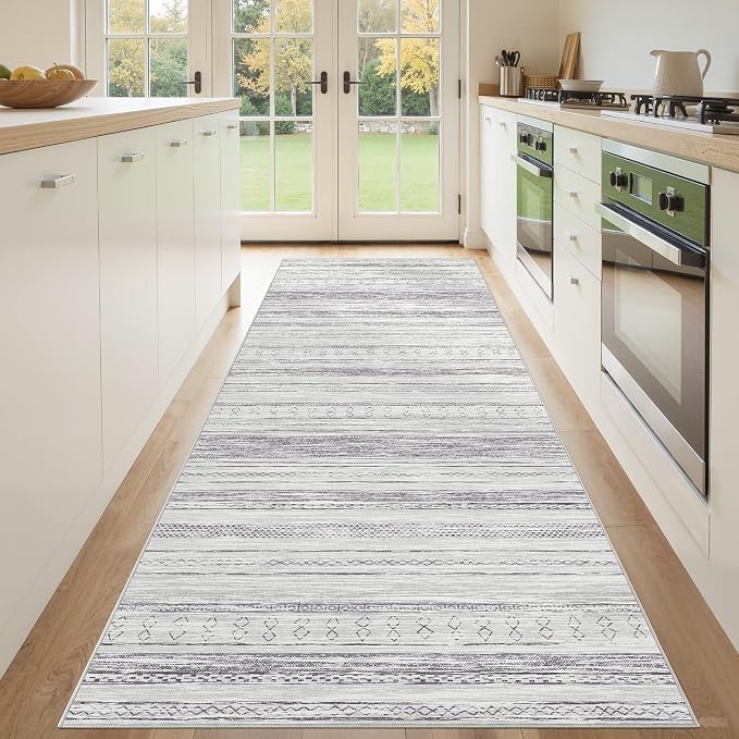 Tortania Area Rug 2x6 Runner Rugs - Washable Soft Neutral Boho Moroccan Farmhouse Rug Indoor Floor Carpet for Living Room Bedroom Kitchen Entryway Under Dining Table Home Office Decor - Grey