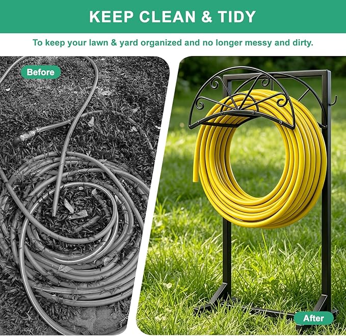 Garden Hose Holder, Detachable Metal Hose Holder for Outside, Rustproof Heavy-Duty Freestanding Water Hose Hanger Rack Holds Up to 150Ft Hose for Yard, Lawn