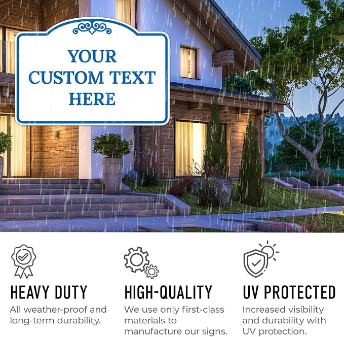 Custom Decorative Sign, Personalized Metal Sign for Business, Driveway, Home, Airbnb, Office Door Plaque, Blue Light Sign, 18x24 Inches, ACM, Fade Resistant, Made in USA by Sigo Signs