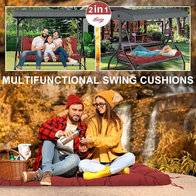 Outdoor Porch Swing Cushions Waterproof Thicken 5" Replacement Porch Swing Cushion with Backrest for Outdoor Furniture (Winche Red 48 × 40 ")