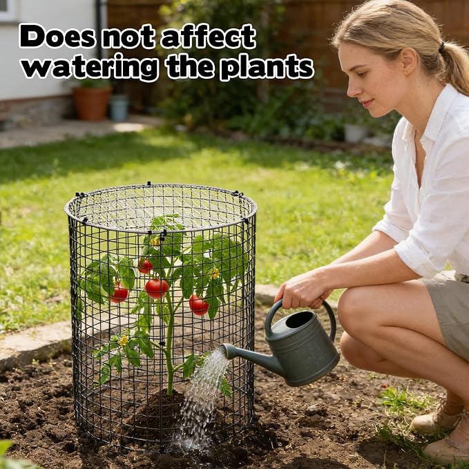10 Sets 12"x 12" Garden Plant Protectors from Animals with Detachable Covers Metal Plant Cage Chicken Wire Cloche with Ground Stakes & Nylon Tie Wire Plant Cage to Keeping Bunny Animals Out Chicken