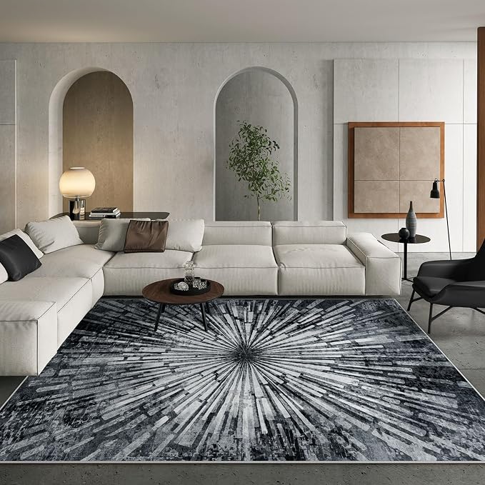 Lahome Manon Black 8x10 Rugs for Living Room, Modern Area Rugs Low Pile Soft Bedroom Rug, Washable Abstract Dining Room Rug Large Floor Carpet for Kids Playroom Nursery