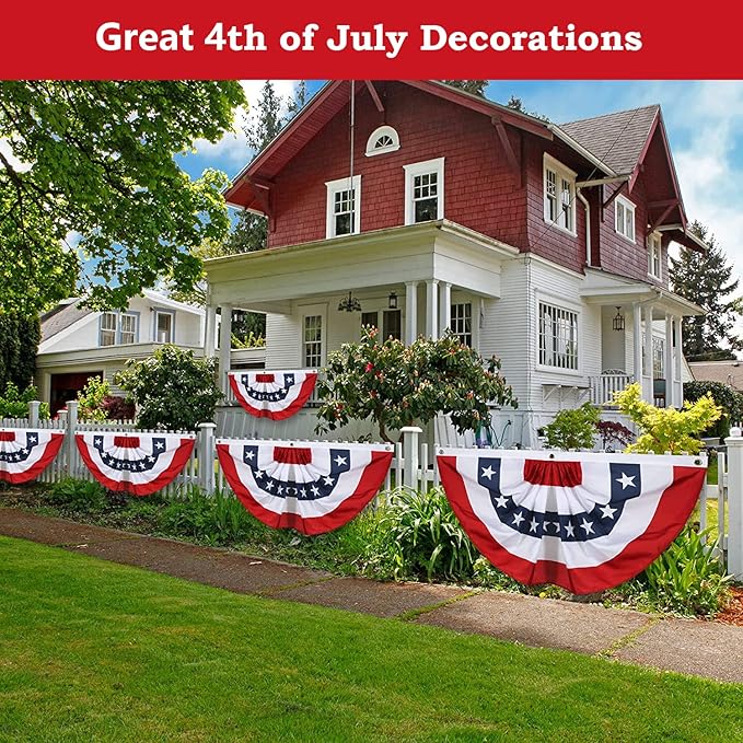 2x4 Ft American Pleated Fan Flag, Patriotic Half Fan Bunting Flag, Indoor Outdoor for Red White Blue USA 250th Anniversary 4th of July Decoration Patriotic Decor Memorial Day (Set of 5)