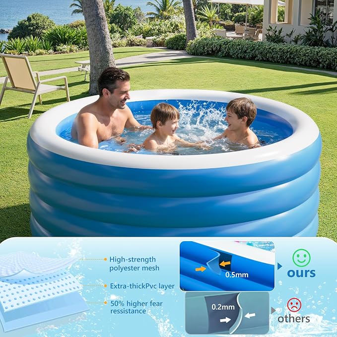 Inflatable Pool for Adults, 70"X30" Blow Up Pool, Full Sized Deep Round Thickened Family Inflatable Swimming Pools for Outdoor, Backyard