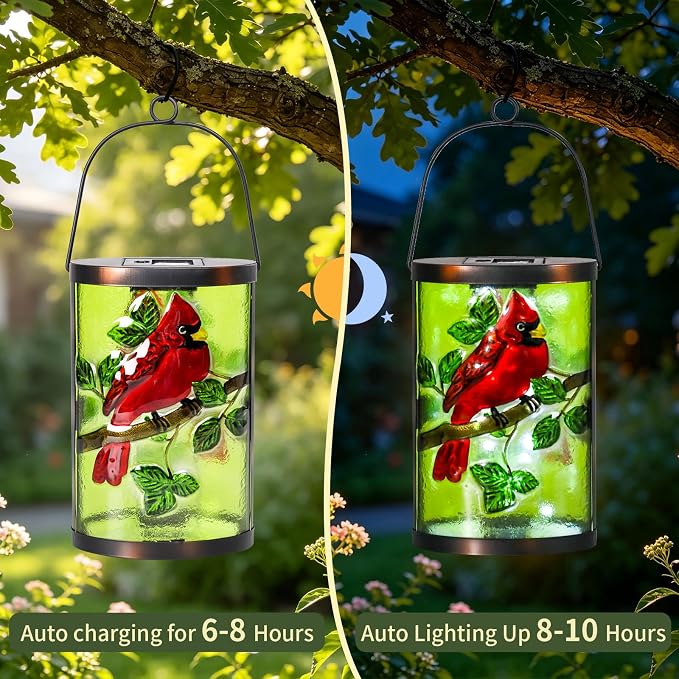 Hanging Solar Lantern Outdoor Decorative Waterproof LED Solar Cardinal Lights Tabletop Lamp for Outdoor Patio Garden