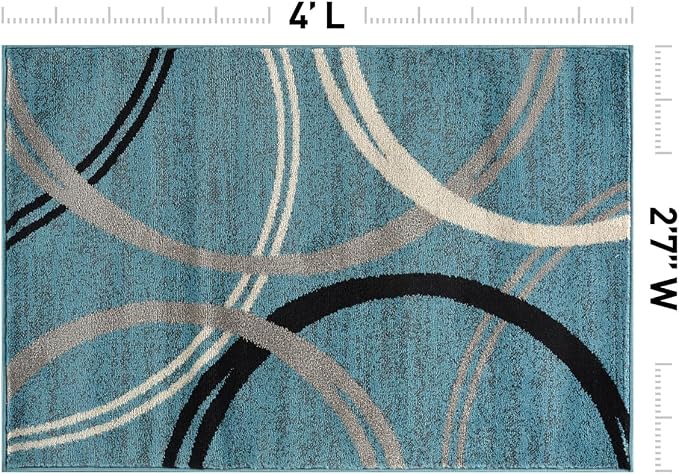 Rugshop Wavy Circles Modern Accent Fade-Resistant Area Rug Blue 2'7" x 4' | Rectangular, Size 2'7" x 4', Living Room, Bedroom, Dining Room, Home Office, Kitchen, Entryway, Hallway, Nursery, Kids Room