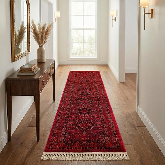 Unique Loom Tekke Collection Area Rug - Sheibani (2' x 8' Runner Red/Black)