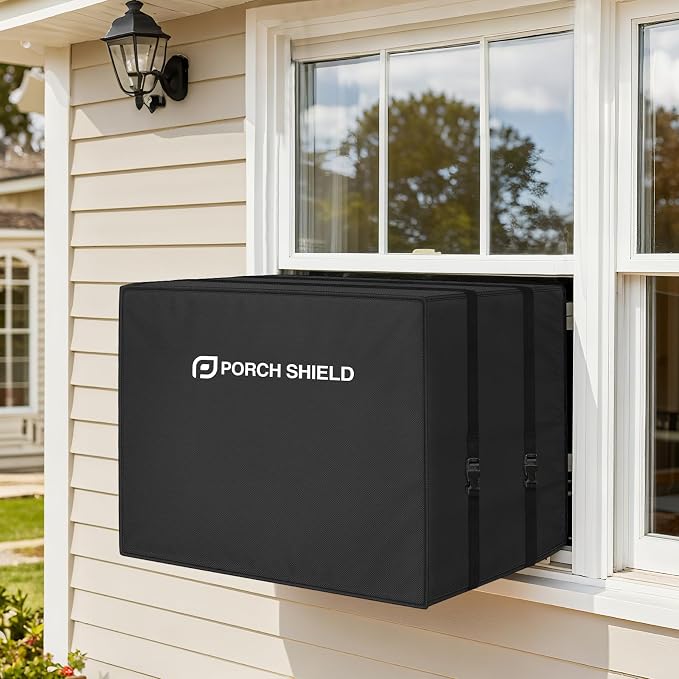 Porch Shield Outdoor Window AC Cover – Winter Insulation Window Air Conditioner Cover for Outside Up to 25"L x 20"D x 17"H, Black