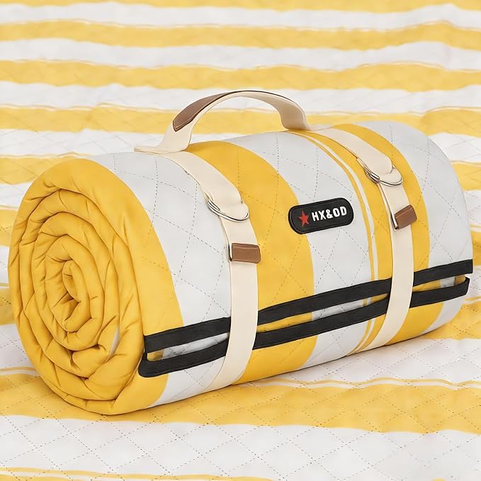 HX&OD Extra Large Picnic Outdoor Blanket, 80”x80” Waterproof Picnic Mat Foldable Camping Blanket Portable with Carry Strap for Beach Mat Outdoor Camping Party(Yellow)