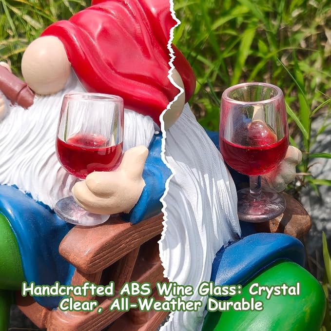 Funny Garden Gnomes for Outdoor, 7 Inch Gnomes Decorations for Yard with Rocking Chair & Wine Glass, Gnome Garden Decor for Home Patio Lawn, Gnomes Gifts for Women Spring Summer Christmas Halloween