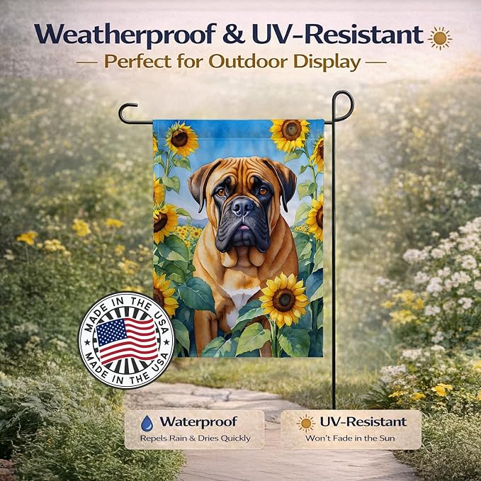 Caroline's Treasures DAC6042GF Bullmastiff in Sunflowers Garden Flag Mailbox Flag Decorative Yard Flag Banner Outside Patio Artwork Yard Flower Beds, Garden Size, Multicolor