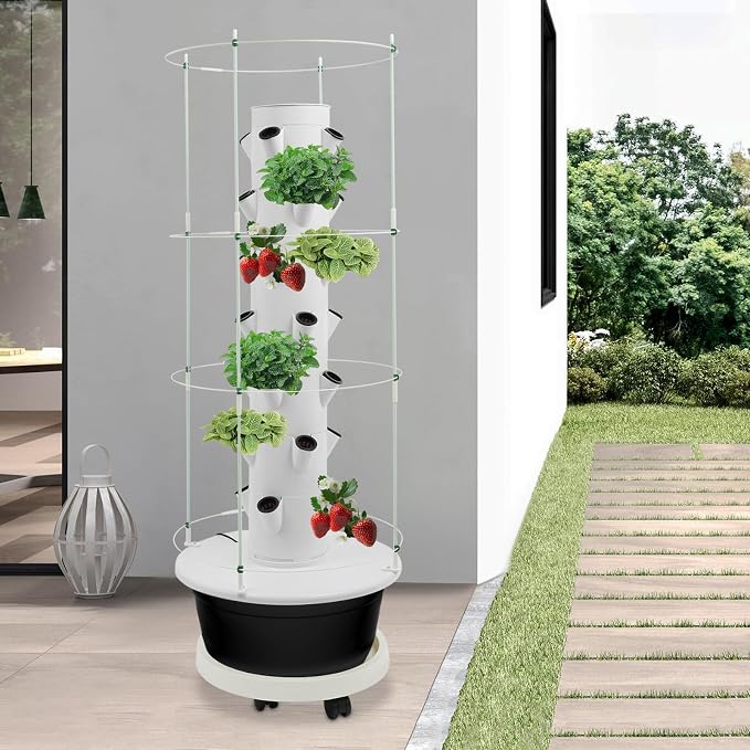 Hydroponics Growing System, 28 Pods Large Vertical Hydroponic Growing Tower with with Climbing Trellis, 9-Tier Indoor Gardening System for Herb Vegetable Fruit(Black)