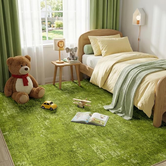 RELEANY Washable 5'x7' Abstract Area Rug for Living Room Grass Green | Carpet for Bedroom, Kitchen, Office, Hallway and Entryway, Printed Pattern, Non‑Slip, Soft, Stain‑Resistant, Easy to Clean