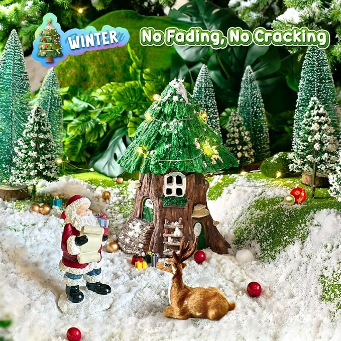 DONABELA Fairy Garden Tree House Miniature Decor Village Figurine Accessories Supplies Outdoor Indoor Tiny Resin Forest Set