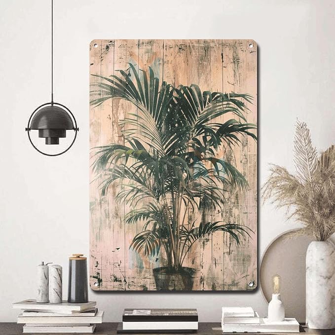 Metal Sign Tin Sign Vintage Wall Art Vintage Areca Palm Tin Sign for Rustic Paintings Shabby Chic Style and Bygone Era Charm Metal Garden Sign for Pub 6×8 Inches