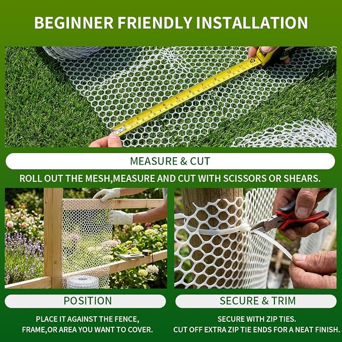 Plastic Chicken Wire Mesh Fence,Plastic Chicken Wire Roll 16in x 20ft,Garden Netting Fencing Barrier for Poultry, Animals, Pets and Balcony(White)