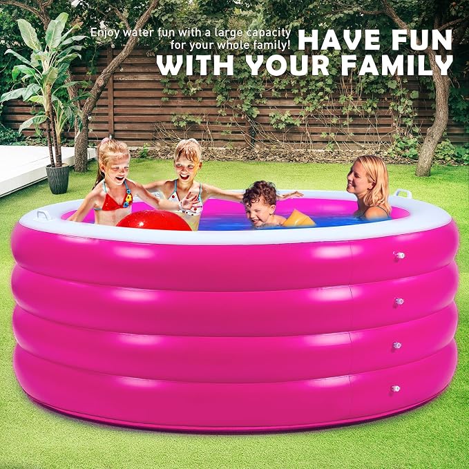 Blow Up Pool, 72" X 30" Deep Round Inflatable Swimming Adult Pool, Backyard Inflatable Pool for Kids Swimming, Pink