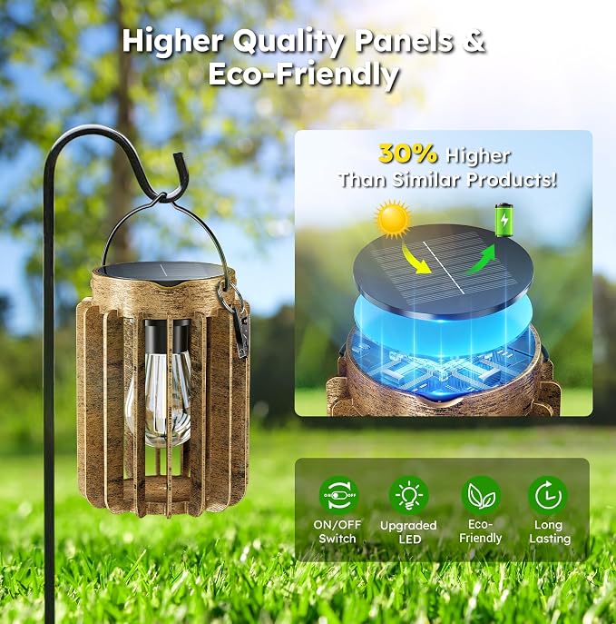 Ahaorigin Solar Lanterns Outdoor Waterproof, Brighter Up to 12 Hrs Outdoor Hanging Solar Lights, Outside Hanging Lanterns for Garden Porch Patio Yard Decor, Gifts for Women Mom Father 2 Pack