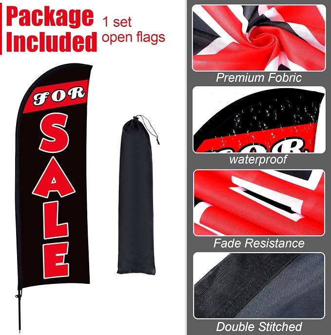Buryeah 7 x 5.4ft Sale Feather Flag Large Sale Sign Flag with Pole Kit Huge Banner Sign with Rope for Retail Store Outside Garden Business Advertising (Black)