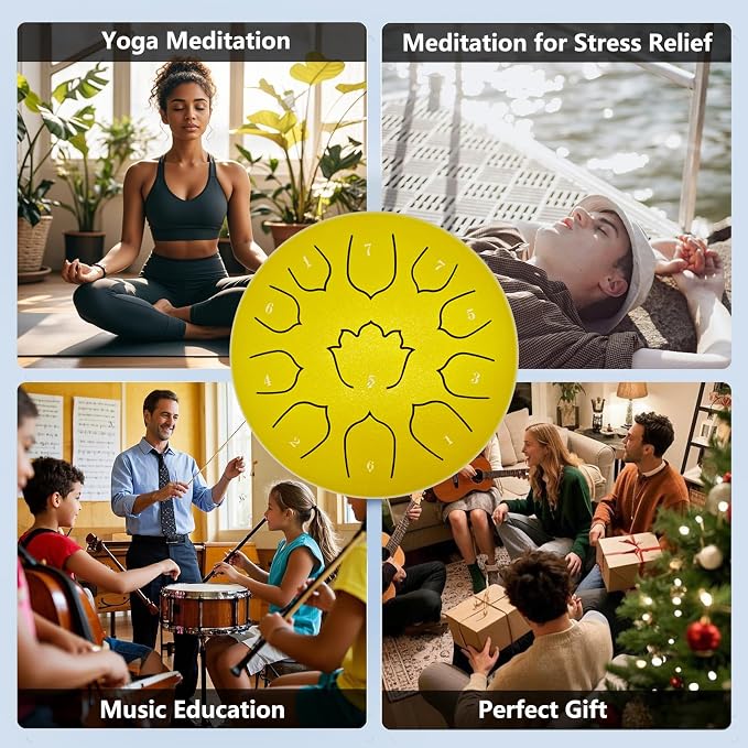 Rain Drum for Outside Garden, 8-Inch Steel Tongue Drum with 11 Notes, Percussion Instrument, Includes Packing Bag, Music Book, and Mallets, Ideal for Meditation, Yoga, and Relaxation