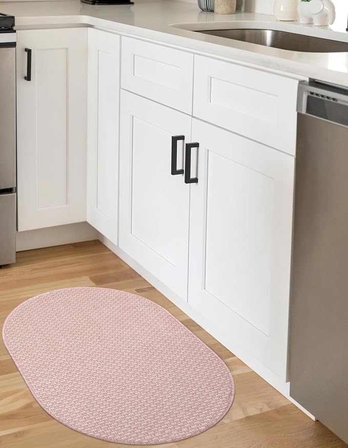 Unique Loom Collection Casual Transitional Solid Heathered Indoor/Outdoor Flatweave Area Rug (2' 2" x 3' 1" Oval, Whisper Pink/Ivory)
