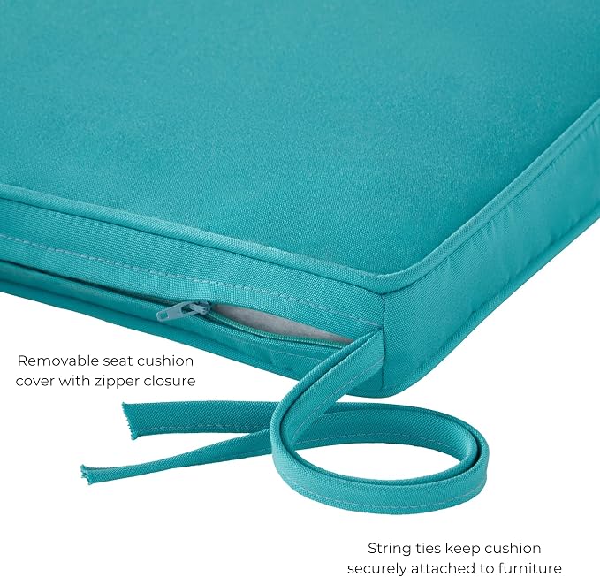Indoor/Outdoor Chair Pads in Sunbrella Fabric – 17''x17'' Patio Seat Cushions with Foam Insert, Removable Reversible Cover & Ties for Patio Dining Chairs – Set of 2 or 4, Canvas Aruba