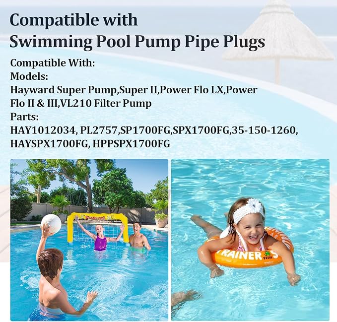 SPX1700FG Pool Pump Pipe Drain Plugs with Gaskets,Swimming Pool Replacement for Hayward Super Pump,Power-Flo LX,Powe Flo II,Max Flo Series,4 pcs