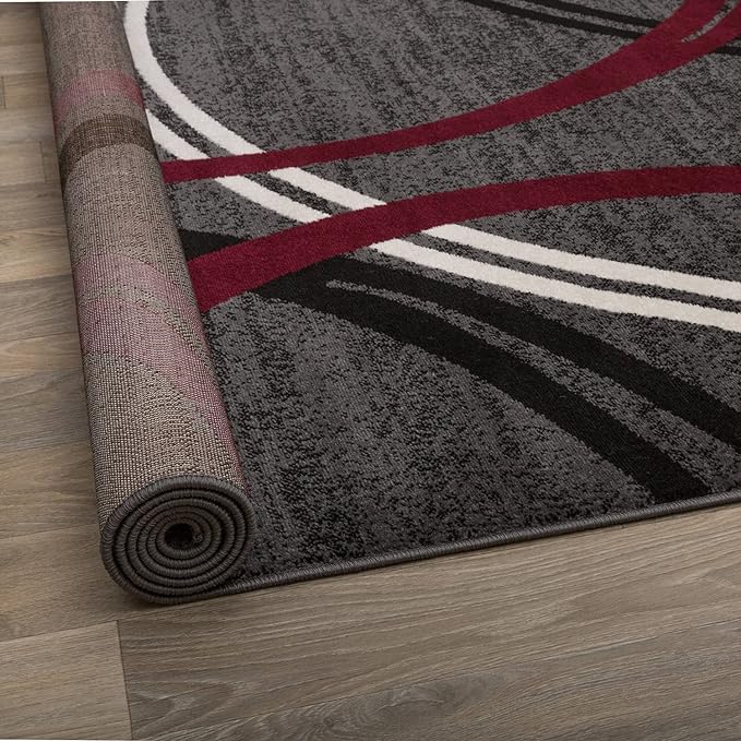 Rugshop Wavy Circles Modern Non-Shedding Square Rug Red 6'6" x 6'6" | Square, Size 6'6" x 6'6", Living Room, Bedroom, Dining Room, Home Office, Kitchen, Entryway, Hallway, Nursery, Kids Room