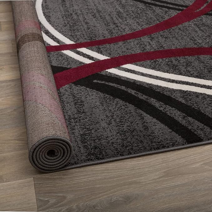 Rugshop Wavy Circles Modern Non-Shedding Living Room Round Rug Red 8' | Round, Bedroom, Dining Room, Home Office, Kitchen, Entryway, Hallway, Nursery, Kids Room, Guest Room, High Traffic Area