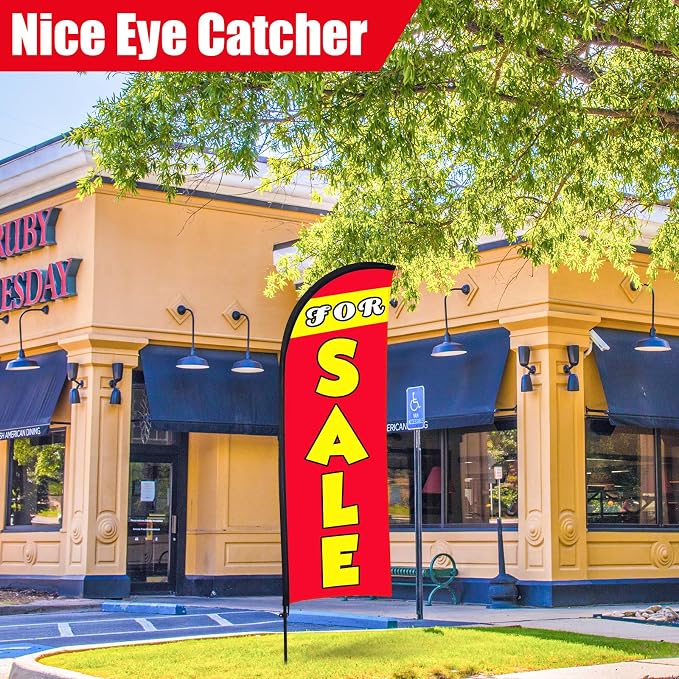 Buryeah 7 x 5.4ft Sale Feather Flag Large Sale Sign Flag Sign with Pole Kit Huge Banner Flag with Rope for Retail Store Outside Garden Business Advertising(Red)