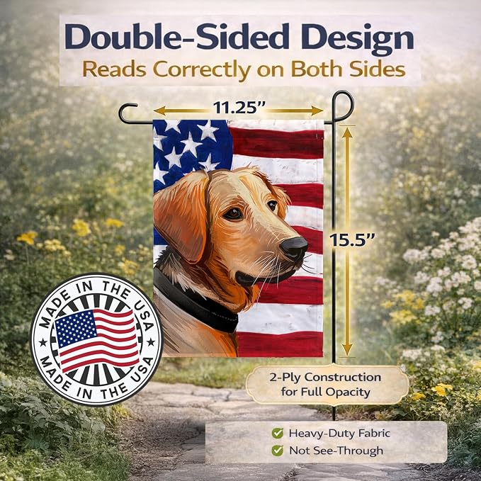 Caroline's Treasures CK6691GF Schiller hound Dog American Flag Garden Flag Mailbox Flag Decorative Yard Flag Banner Outside Patio Artwork Yard Flower Beds, Garden Size, Multicolor