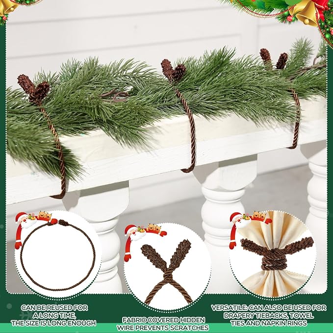 Zhengmy 16 Pcs 20 Inches Christmas Garland Ties Christmas Decorative Twist Ties for Banister Reusable and Flexible Twist for Xmas Home Decorations Holiday Craft Wrapping (Brown Green Beige)