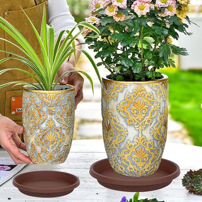 NIMYAU Plastic Plant Saucer Round 12 Inch Extra Large Pack of 2 Heavy Duty Drip Trays for Large Pots