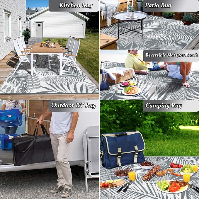 Outdoor Plastic Straw Rug - 6x9Ft Waterproof Reversible Patio Mat for Deck, Beach, RV, Camper, Backyard