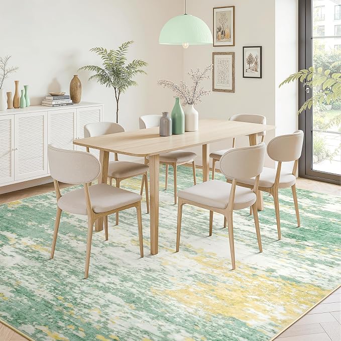 5x7 Area Rug for Living Room, Abstract Washable Non-Slip Rugs, Light Green | Soft Neutral Carpet for Bedroom, Dining Room, Home Office Nursery Indoor, Stain Resistant,Low Pile, Modern Rug