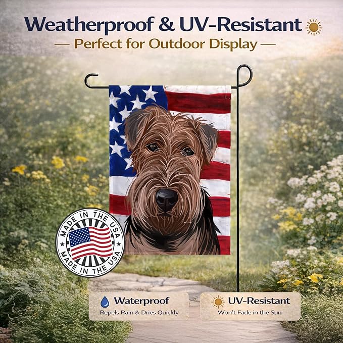 Caroline's Treasures CK6754GF Welsh Terrier American Flag Garden Flag Mailbox Flag Decorative Yard Flag Banner Outside Patio Artwork Yard Flower Beds, Garden Size, Multicolor