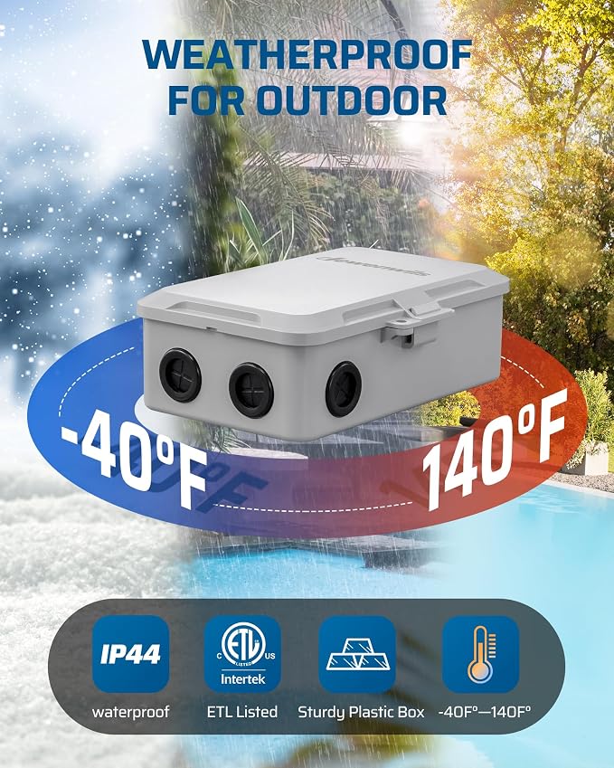 DEWENWILS Pool Pump Timer, Outdoor Digital Timer Box, 3HP 40A 240VAC, 7-Day 12 ON/Off Programmable Timer Switch for Pool Pump, Water Heater, Pool Filter, Landscape Lights, ETL Listed