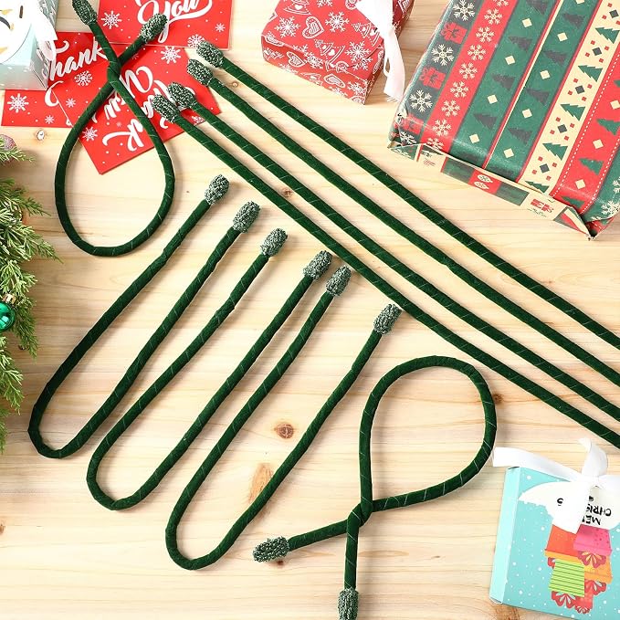 Zhengmy 16 Pcs 25 Inches Christmas Velvet Garland Ties Christmas Decorative Twist Ties for Banister Reusable and Flexible Twist for Xmas Home Decorations Holiday Craft Wrapping(Olive)