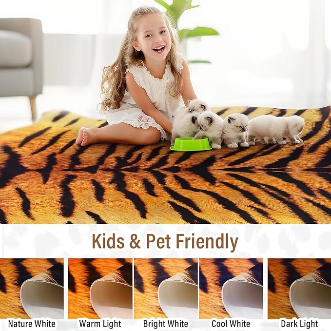 AROGAN Premium Tiger Print Rug, Faux Animal Hide Rugs, Non-Slip 6.2x5.2 Ft | Machine Washable Animal Print Hide Leopard Skin Area Rug for Bedroom Living Room Home Decor Pet Friendly