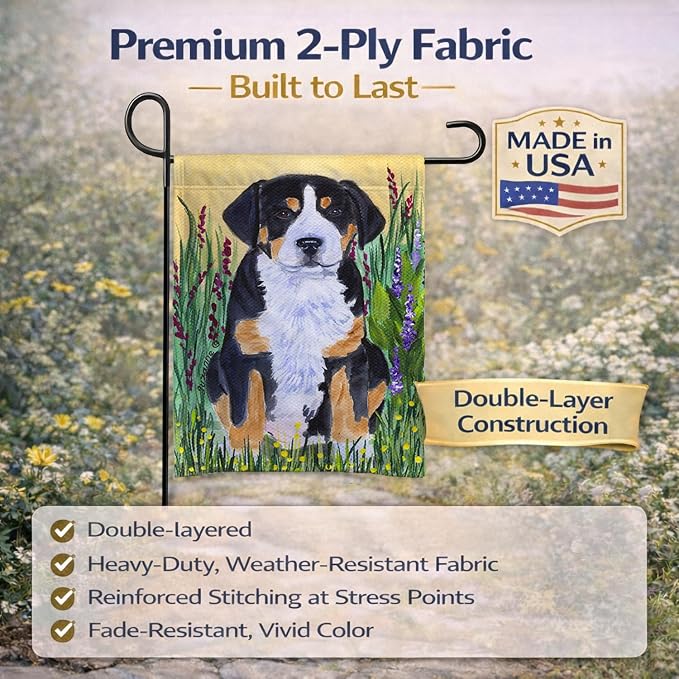 Caroline's Treasures SS8217GF Greater Swiss Mountain Dog Garden Flag Mailbox Flag Decorative Yard Flag Banner Outside Patio Artwork Yard Flower Beds, Garden Size, Multicolor