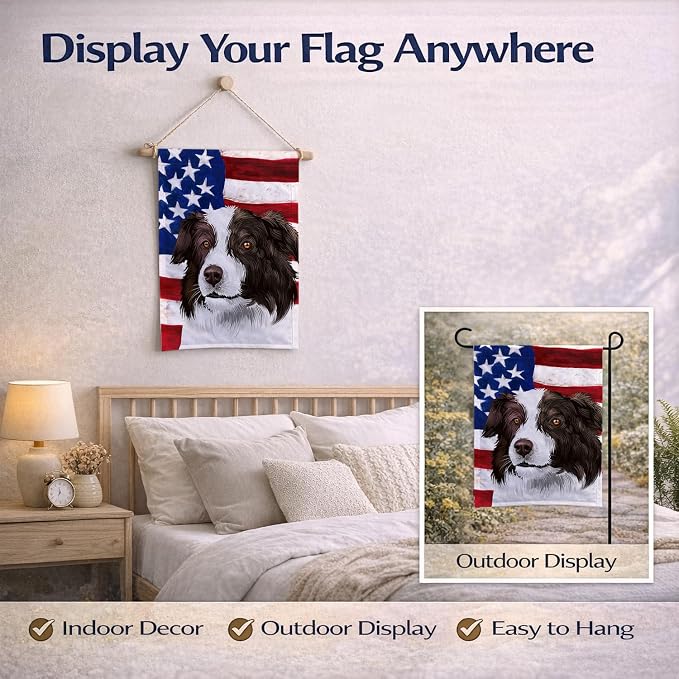 Caroline's Treasures CK6447GF Border Collie Dog American Flag Garden Flag Mailbox Flag Decorative Yard Flag Banner Outside Patio Artwork Yard Flower Beds, Garden Size, Multicolor