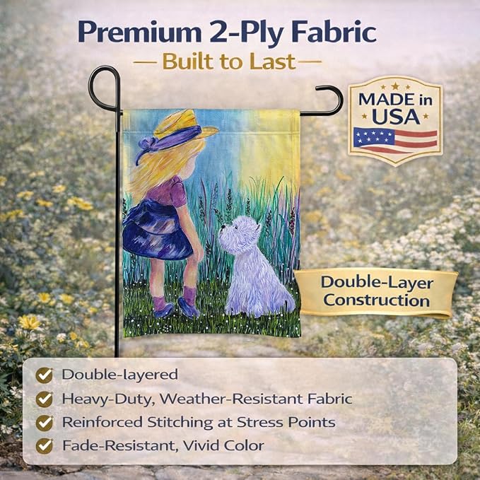 Caroline's Treasures SS8351GF Little Girl with Westie Garden Flag Mailbox Flag Decorative Yard Flag Banner Outside Patio Artwork Yard Flower Beds, Garden Size, Multicolor