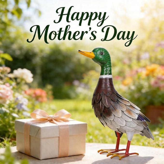 Shorayn Metal Duck Garden Statue, Life-Size Iron Mallard, Handmade Greenhead Duck Yard Decor, Indoor Outdoor Ornament, Gift for Housewarming/Mother’s Day/Christmas