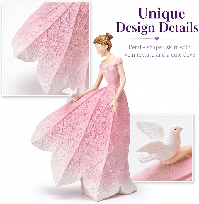 Guichifun Fairy Statue Collection Home Decoration - Pink Leaf Angel Girls Resin Home Garden Patio Living Room Decor Memorial Gift for Mom 5.5 x 3.25 x 8 Inch