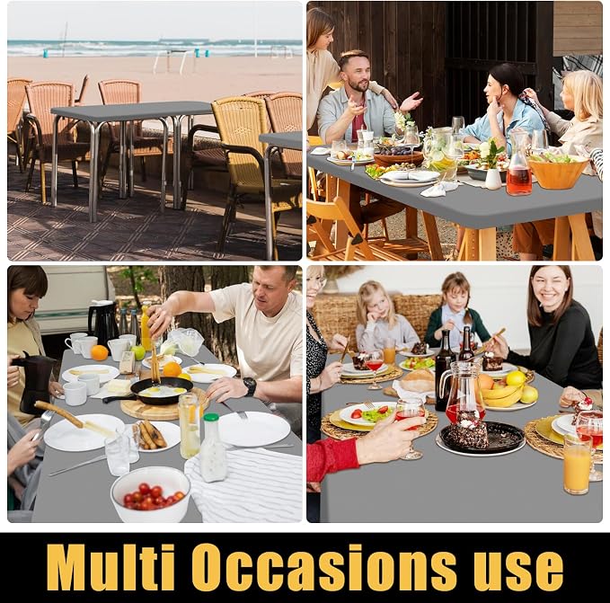 Smiry 6 Pack Rectangle Picnic Table Cloth, Waterproof Elastic Fitted Tablecloths, Washable Polyester Rectangular Patio Table Cover for Camping, Indoor and Outdoor (Grey, 30"x72")