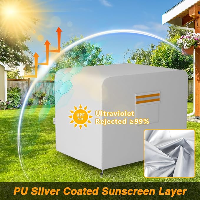 EVRBUL Generator Cover, 30”L x 30”W x 26”H Heavy Duty Waterproof 420D All-Weather Generator Cover with Storage Pocket Compatible with Most Generators 6000-11000 Watt (Gray)