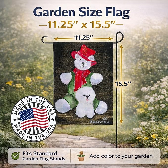 Caroline's Treasures SS8948GF Bichon Frise with Teddy Bear Garden Flag Mailbox Flag Decorative Yard Flag Banner Outside Patio Artwork Yard Flower Beds, Garden Size, Multicolor