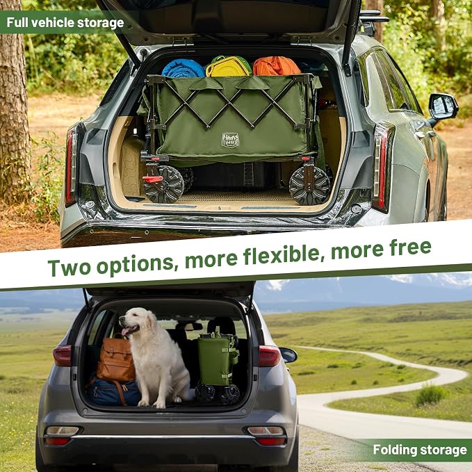 TIMBER RIDGE Outdoor Collapsible Folding Wagon with Brakes and Cup Holders, 500lbs Heavy Duty All Terrain Wheels Utility Cart for Shopping Camping Garden Sports, Green