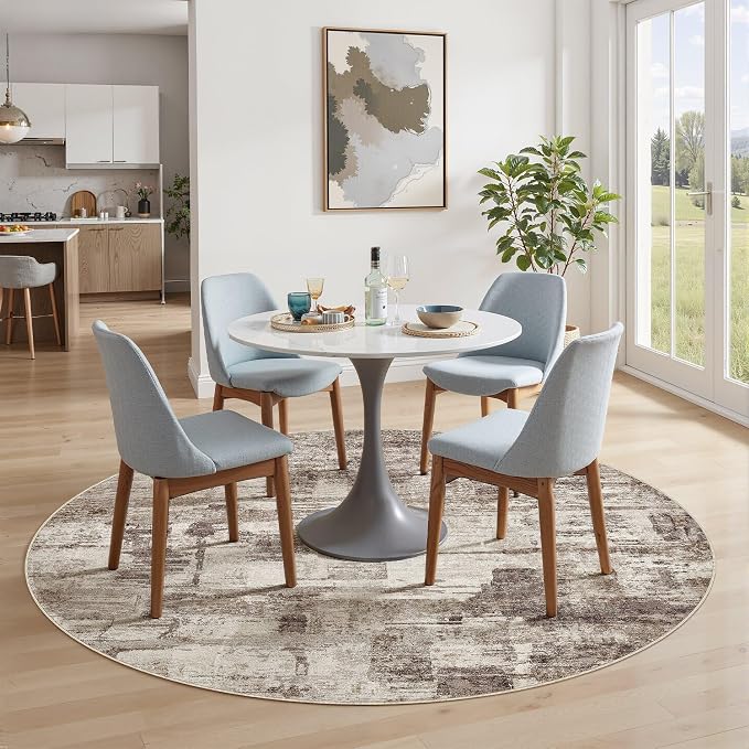 kakania Abstract 6x6 Round Rugs for Living Room: Circle Rugs 6FT Brown | Washable, Soft, Non-Slip, Low-Pile, Pet & Kid Friendly - Modern Home Decor Carpet for Bedroom/Dining Room/Nursery